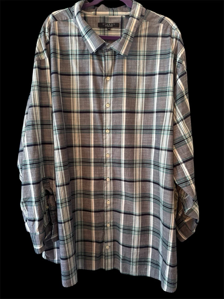 Camisa Synergy Para Hombre Talla 5XL Azul/Blanco Rayas Manga Larga Abotonada 100% Algodón Foto 2 de 4