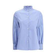 Valentino Blue Cotton Pattern Shirt IT42-L Women Shirts