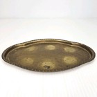 Vintage Brass Oval Trinket Dish Tray 9" Hammered Scalloped Metal Patina SC India