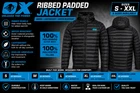OX Tools Ribbed Padded Work Jacket Black Water Resistant Sizes S M L XL XXL