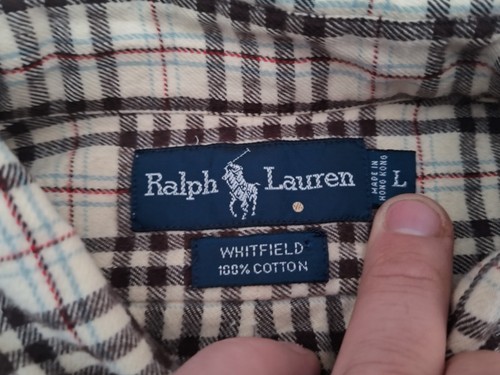 Vintage Ralph Lauren Whitfield Flanellhemd Herren L beige braun 2 Taschen L/S kariert - Bild 3 von 13