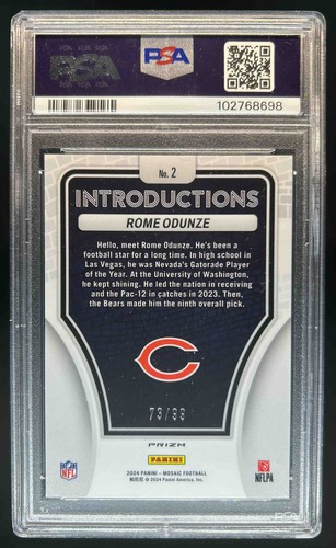 2024 Mosaic Rome Odunze Introductions RC Blue Rookie #/99 Bears PSA 10 - Imagen 2 de 2