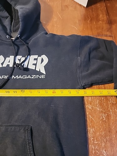 Thrasher Hoodie Logo Size Small Black 2000s Y2k Skate Faded Front Pocket EUC - Picture 3 of 6