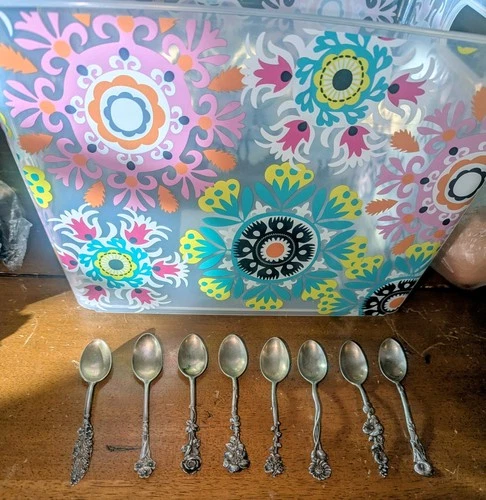 Reed & Barton Sterling Silver Harlequin Floral Demitasse Spoons - Set of 8