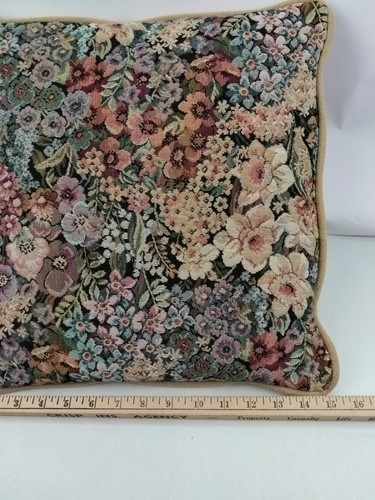Vintage Needlepoint Tapestry Decorative Pillow Floral Square 15x15 Grannycore - Picture 10 of 14
