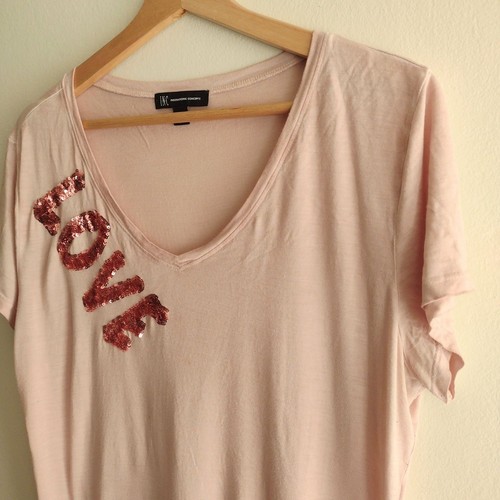 INC International Concepts Pink Love T-shirt L Sequin V-neck Top - Picture 3 of 8