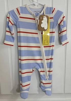 Angel Dear Baby Boy 0–3M Blue Red Stripe Zipper Footie Pajamas NWT Bamboo - Image 1 of 4