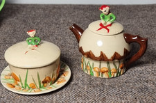 suvesco Jaanese Made pixie Ware ( Magic Mushroom Teapot Serving Dish & Saucer)