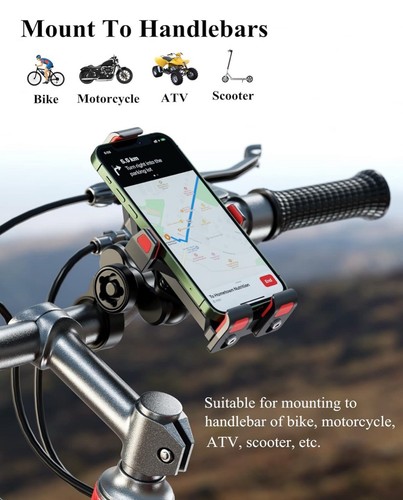 BRCOVAN Aluminum Alloy Motorcycle Phone Mount with Vibration Dampener Black - 第 6/6 張圖片