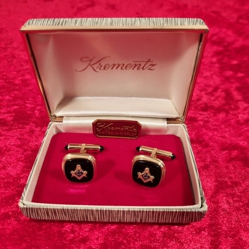 Krementz Freimaurer 14kt Gold Overlay Manschettenknöpfe 6,68g Freemason Top Geschenk