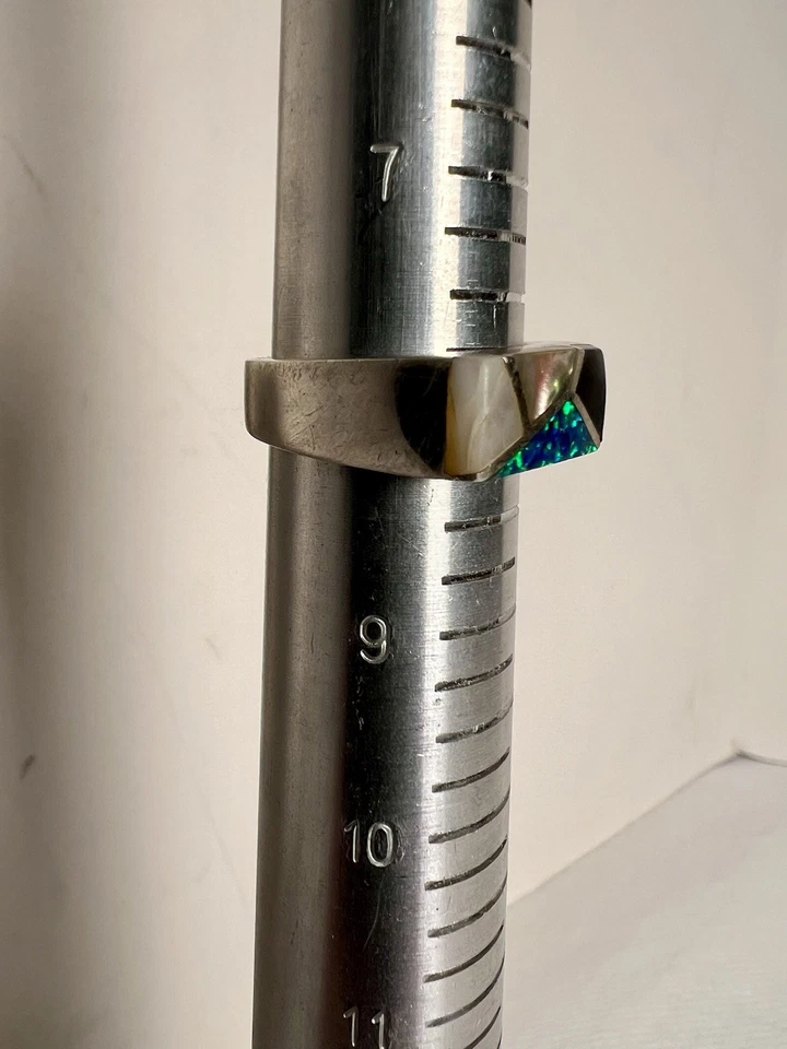 Anillo de plata de ley 925 para hombre con incrustaciones de madreperla, ónix negro talla 8 Foto 4 de 4