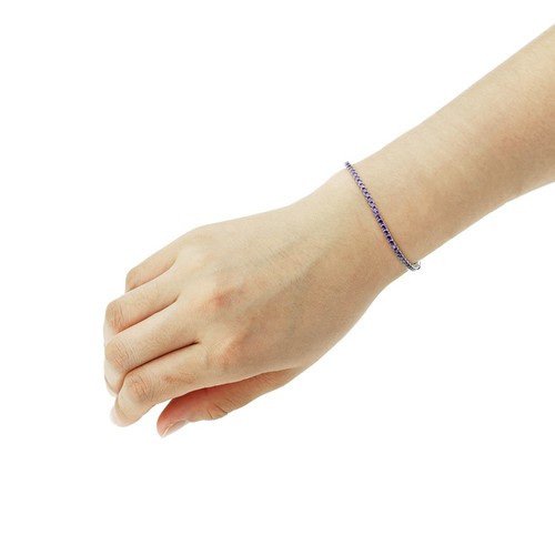 2.5mm Rhodium Plated Silver 3.6 ct CZ Simulated Amethyst Tennis Bracelet 7.25in - Picture 3 of 3