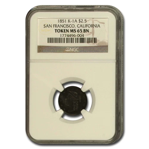 1851 $2.50 San Francisco California Token MS-65 NGC (BN, K-1A)