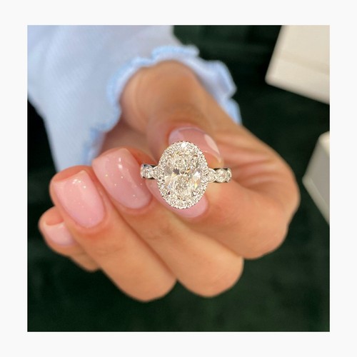 Diamond Oval Ring Halo VS1 F IGI Certified 2.85 CT Labcreated 14K White Gold - Bild 7 von 16