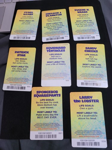 SpongeBob Schwammkopf Arcade Münzschieber 8 Karten Set (kein Gary) - Bild 2 von 2