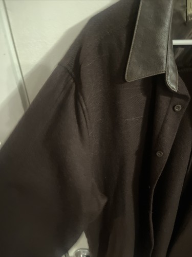 Cabelas Outdoor Wool Shacket Leather Collar Shirt Jacket Mens XL Tall Mid-Weight - Picture 10 of 18