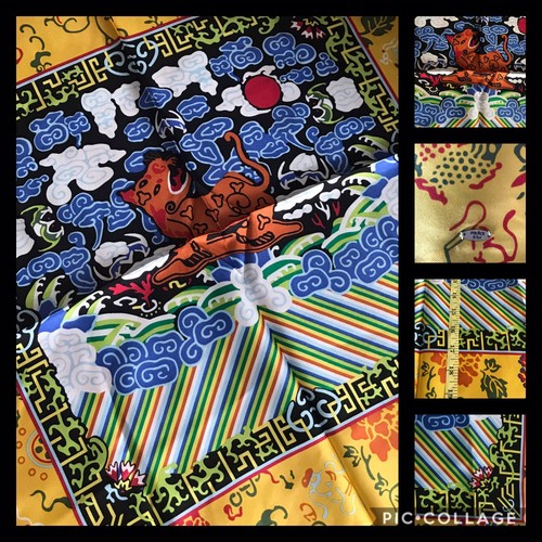 Vintage Asian SILK Scarf FOO DOG Motif Chinoiserie Chic Palm Beach Style Boho - Picture 6 of 8