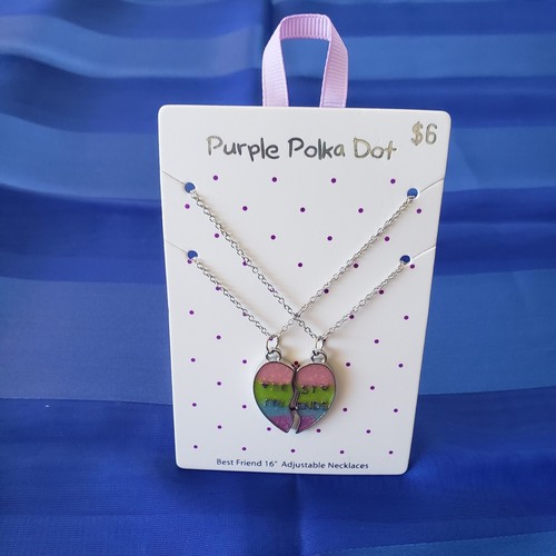NEW BEST FRIEND Multicolor Heart Silver Tone 2 Pendants 2 Necklace Friendship - Picture 6 of 6