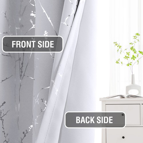 2x Blackout Foil Print Twig Tree Branch Curtain Drapes for Living Bedroom - Picture 10 of 55