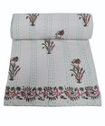 Indian Cotton Handmade Kantha Quilt Hand Block Print Twin Size Bedspread Blanket