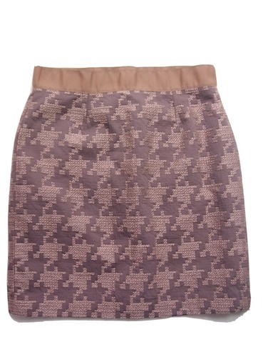 Ann Taylor LOFT Houndstooth printed tweed skirt Brown Casual Skirt 10 - Picture 1 of 9