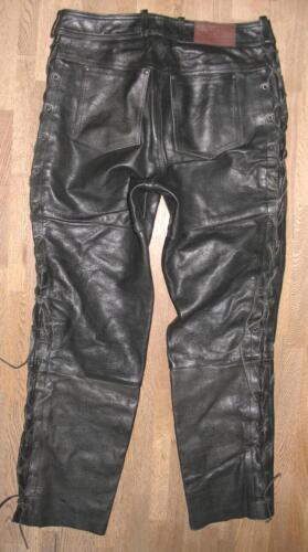 ARIZONA LOUIS Schnür - LEDERJEANS / Biker- Lederhose in schwarz ca. W36"/ L32"