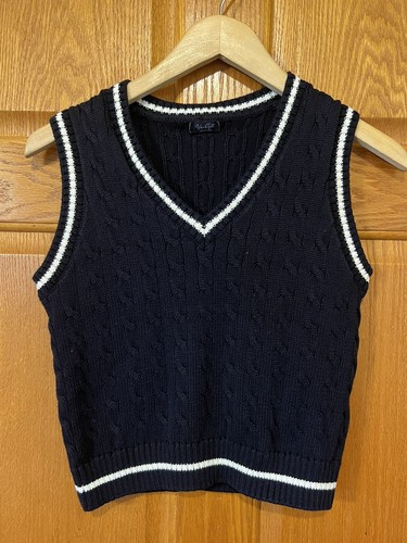 Chaleco Suéter AT60 Brandy Melville John Galt Azul Marino y Blanco Rayas Tejido con Cable - Imagen 1 de 4