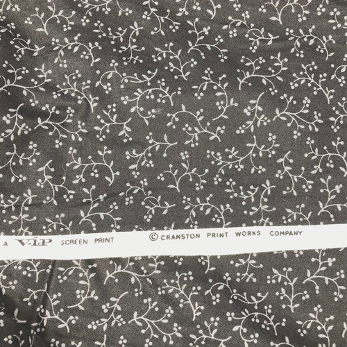 All over Silver Grey Botanical Sprigs on black 100% Cotton Fabric 2.5 yards VIP - Picture 3 of 4