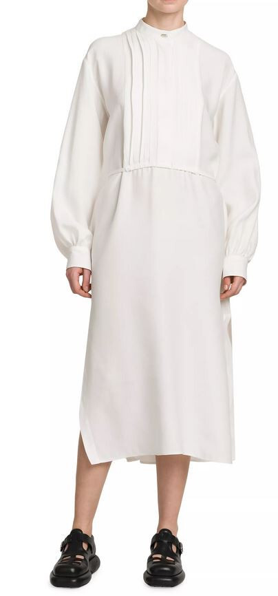 NWT $3020 Jil Sander Pleated Bib Front L/S Midi Dress - Sz