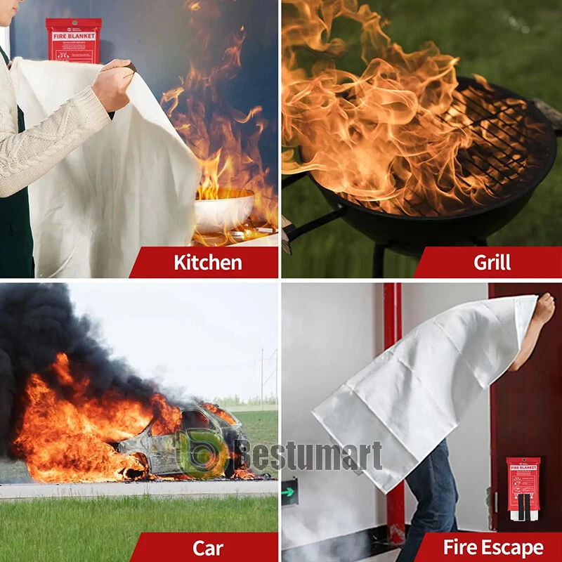 2-6 peças GRANDE COBERTOR DE INCÊNDIO fibra de vidro retardador doméstico de emergência preparado 59""x59"" - Imagem 4 de 4