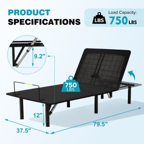 Adjustable Bed Base Bed Frame w/Head & Foot Incline Anti-Snore Wireless Control - Picture 5 of 6