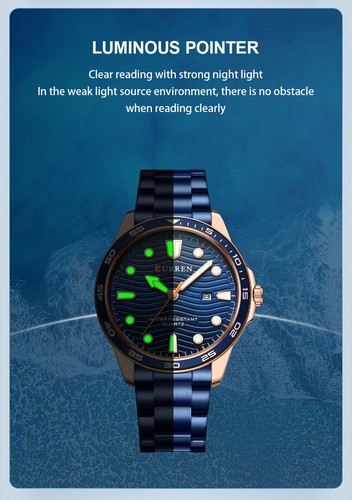 CURREN Men Blue Watch Gold Steel Wristwatch Calendar Quartz Males Green Watch - Picture 7 of 24