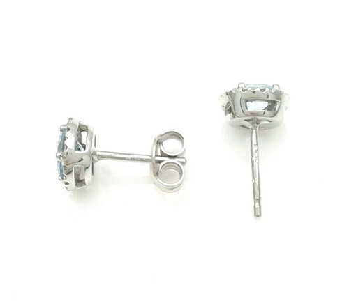 Pendientes De Oro Blanco 18 CT 750 Acuamarina 4 MM Y Diamantes (1679) - Imagen 6 de 11
