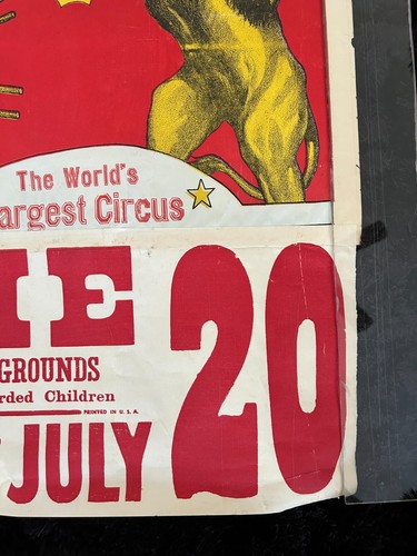 Vintage Clyde Beatty-Cole Bros Circus "Lion Tamer ROLLED Poster 28" h x 21 w + Etikett - Bild 5 von 9