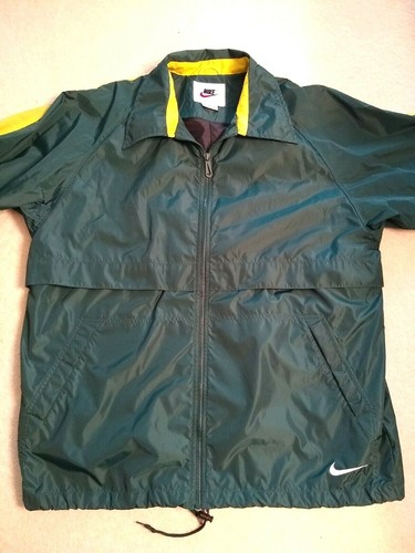 Nike Raincoat Men's L Full Zip, Green/Gold Vented Pockets Toggle Waist Casual - Picture 2 of 7
