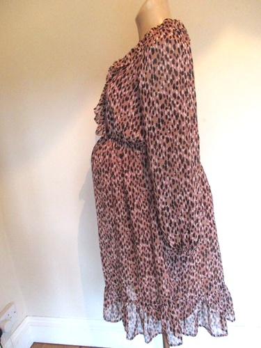 NEXT MATERNITY STONE PRINT CHIFFON RUFFLE OCCASION DRESS SIZE 8 NEW - Picture 2 of 3