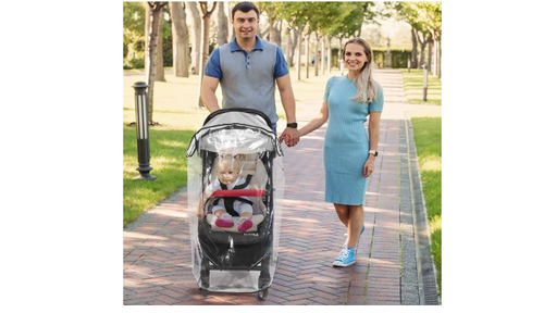 Baby Stroller Rain Cover Windproof Waterproof Dust Snow Sun Bad Weather Protect - Picture 2 of 8