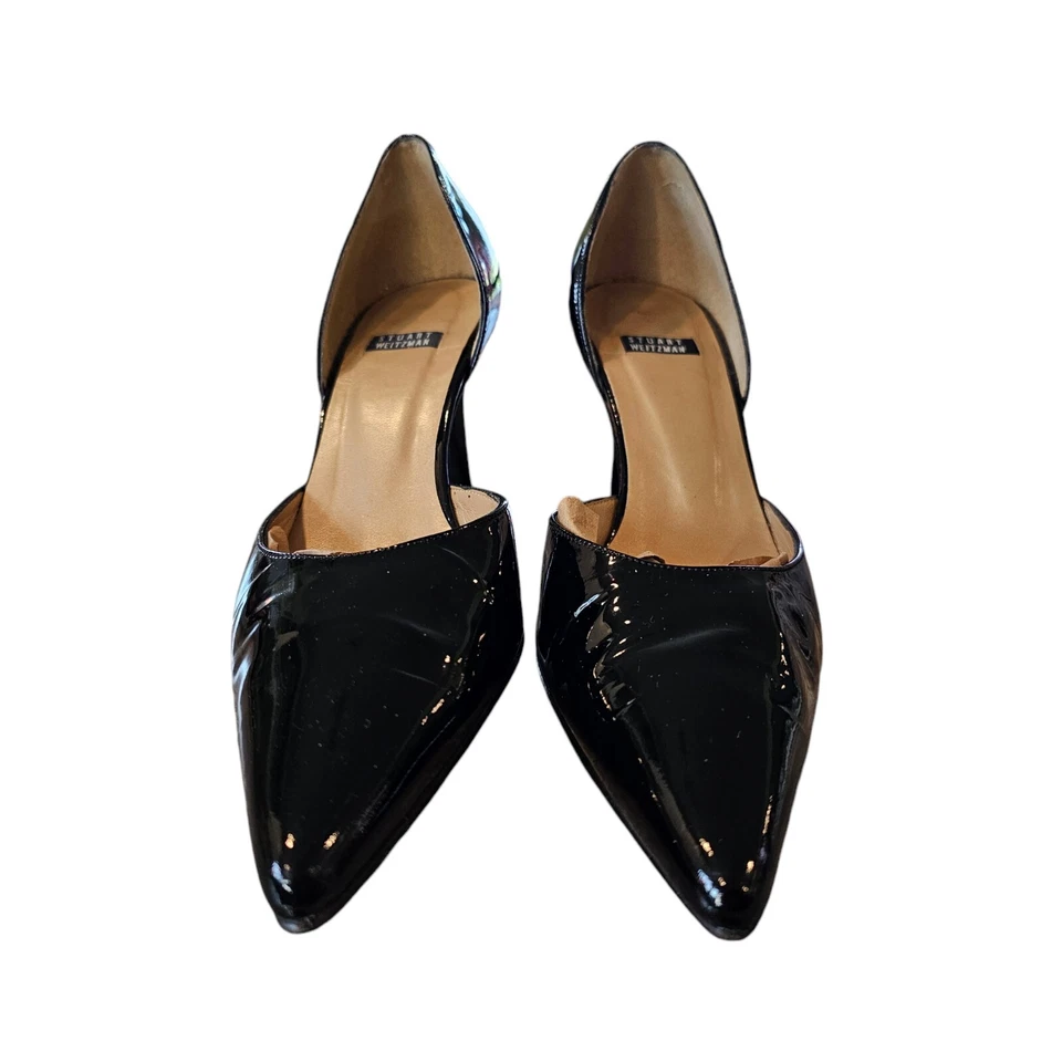 STUART WEITZMAN Black Patent Leather Pump Heels Sz 7.5 Point Toe D'orsay Shiny - Image 3 of 4