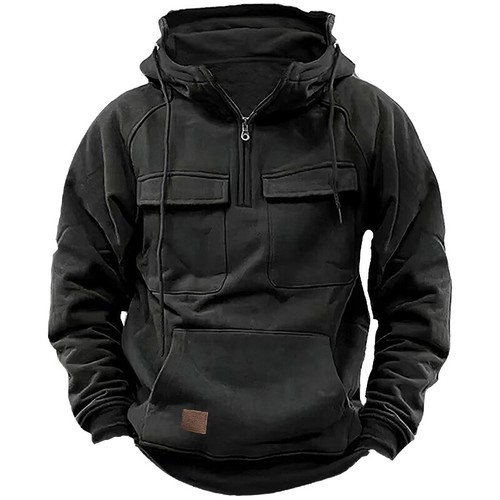 Herren Cargo Hoodie Combat Tops Militärarbeit Sweatshirt Solid Baggy Zipper Coat - Bild 10 von 16