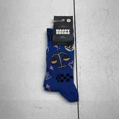 Happy Socks Blue Libra Zodiac Crew Socks Unisex Adults 36-40