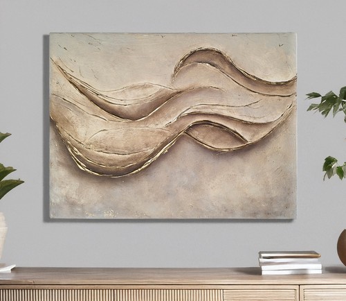 Infinity – Moderne Wandkunst Struktur Hochglanz-Gold abstrakt Leinwand 80x60 cm  - Bild 1 von 6