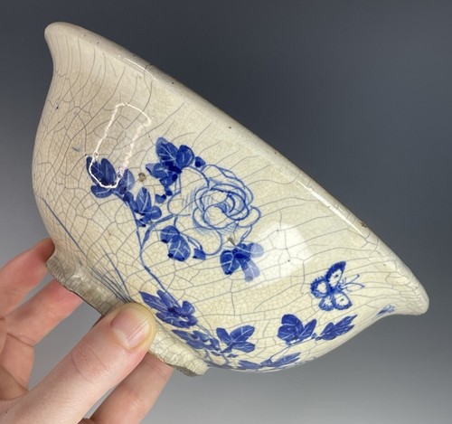 LARGE 8" Antique Asian Vietnamese Blue & White Pottery Bowl Ancient Ceramic - Picture 3 of 14