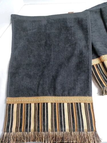 Sherry Kline PCHF verziertes Badetuch 6-teiliges Set schwarz gold Streifen Fransen NEU - Bild 4 von 7