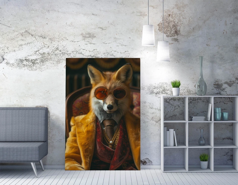 PORTRAIT OF A FOX IN A DAPPER SUIT -FRAMED CANVAS WALL ART PICTURE PRINT - Image 2 of 2