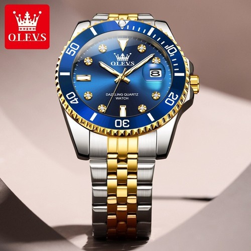 OLEVS Man Fashion Stainless Steel Gems Waterproof Calendar Quartz Wrist Watches - Picture 14 of 23