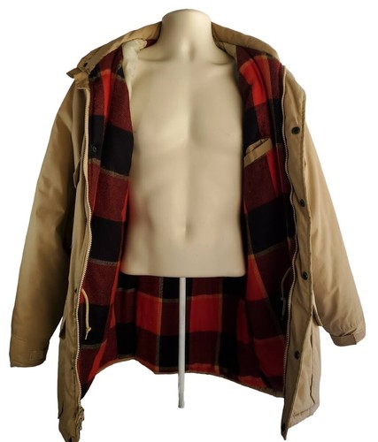 Men's Thick Lined Khaki 3/4 Length Coat Juno of California Size Large 1980's Tan - Picture 2 of 6