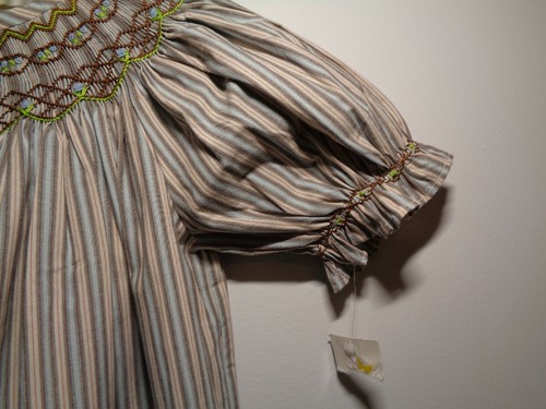 Easter Dress NWT Bishop Smocked Secret Wishes Brown & Blue Floral Striped Sz 6 - Picture 5 of 7