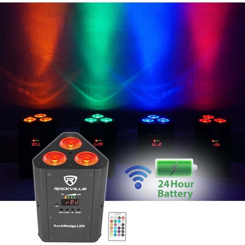 (12) Rockville RockWedge LED RGBWA+UV Rechargeable Wireless DMX DJ Par Up-Lights - Picture 5 of 11