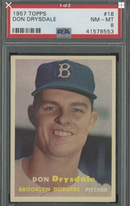 DON-DRYSDALE-1957-ROOKIE-TOPPS-DODGERS-HOF-CARD-18-PSA-8