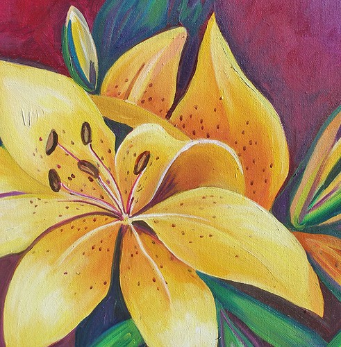 23" YELLOW FLOWERS ------------------original oil on canvas painting by ANNA !!! - Picture 3 of 8